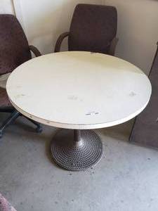 lot 488 image: Table 36 Round with Metal Base, 29 Tall
