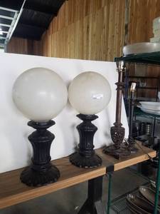 lot 195 image: Assorted Table Lamps - 2 matching Bar Top Globe Lamps, 2 Table Lamps (various sizes, no shades)