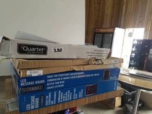 lot 209 image: Signage Lot 2- Quick Easles, 2 Cork Boards, 2 LED Message Boards