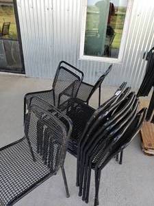 lot 502 image: 10 Black Metal Chairs (Go well with Lots 438, 439, 443)