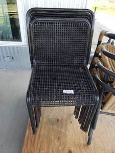 lot 447 image: 12 Black Metal Chairs (Go well with Lots 438, 439, 443)