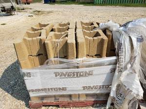 lot 524 image: 32 Paver Stone Wall Bricks (W18 x D12 x H8), (128 total bricks, first come first pick) pictured firepit is 60 bricks of the128 total