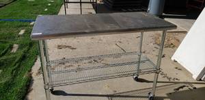 lot 418 image: Steel Prep Table on Wheels with Wire Shelf (W48 x D24 x H40 approx.)