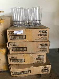 lot 327 image: Libby 9oz Glass, 4 cases and 12- Plastic Mix Glasses 16oz approx.
