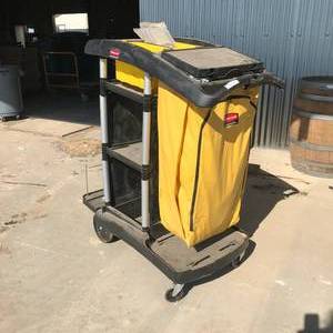 lot 381 image: Rubbermaid Janitorial Cart, Assembled, Never Used