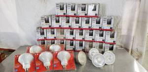 lot 358 image: Box of Mixed Floodlights Satco 13W Led ( 27 Total), Sylvania 150W ( 1 Total), Sunco 13W (3 Total), and Do It 75W Dimmable Reflector (5 Total)