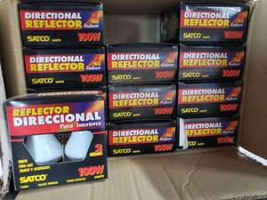 lot 346 image: Phillips Incandescent Bulbs, 100W Spots, 118 Total and Satco S4979 100W Medium Base Reflector bulbs, 24 Total