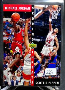 lot 26 image: MICHAEL JORDAN, SCOTTIE PIPPEN, 1992 UD SCORING THREATS #62, BULLS