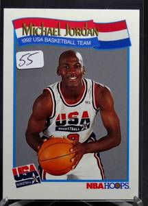 lot 55 image: 1991-92 NBA Hoops #579 Michael Jordan USA Olympic Basketball Dream Team HOF  - PSA Ready