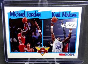 lot 142 image: Michael JordanKarl Malone 1991 NBA Hoops League Leaders Card #306 Scoring