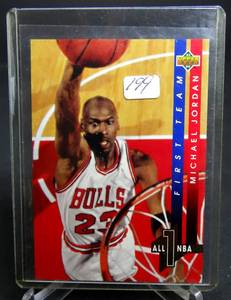 lot 199 image: 1993-1994 Upper Deck Basketball Michael Jordan First Team All NBA Bulls #AN4