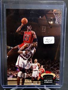 lot 201 image: 1992-93 Topps Stadium Club Michael Jordan # 1 Chicago Bulls basketball card