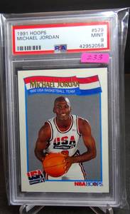 lot 233 image: RARE 1991 Hoops Michael Jordan PSA Mint 9 USA Card #579 NBA HOF Chicago Bulls