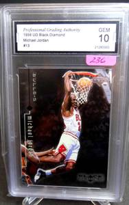lot 236 image: PERFECT GEM MINT 10 - 1998 Upper Deck Black Diamond 13 Michael Jordan