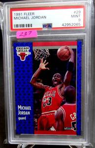 lot 237 image: 1991 Fleer #29 MICHAEL JORDAN PSA 9 Chicago BULLS Mint MJ Fleer Card