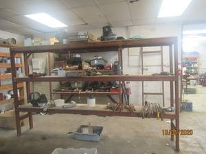 lot 552 image: HOMEMADE WELDED STURDY&nbsp 3 SHELF&nbsp SHELVING UNIT (CONTENTS NOT INCLUDED)&nbsp10FT L X 18  W X 6FT H&nbsp