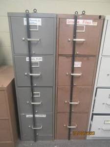 lot 645 image: 2 FOUR DRAWER FILE CABINETS WITH LOCKING BAR