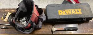 lot 147 image: Husky Tool Bag with tools Dewalt (empty) case and Longhorn Hammer