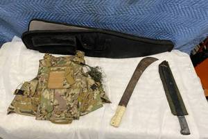 lot 273 image: Gun Case, Camo Vest, and 2 Manchettes