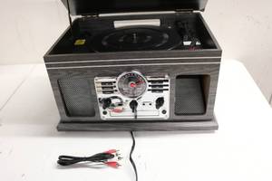 lot 13 image: Victrola 6-in-1 Turntable (Radio and Bluetooth works, untested record player, right grill loose)
