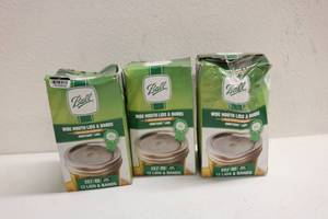 lot 119 image: Ball Wide Mouth Mason Jar Lids and Bands (3 boxes)
