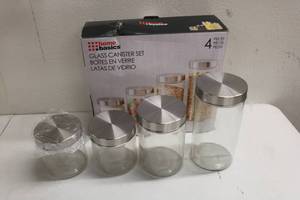 lot 103 image: Home Basics 4 Glass Cannister Jar w Lids