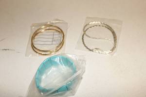 lot 200 image: Jewelry Lot, 2 Gold Bracelet, 1 blue bracelet and 1 Silver necklace