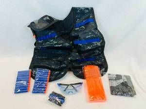 lot 228 image: Nerf War Bundle w Vest, Magazine, bullets, Mask and Glasses