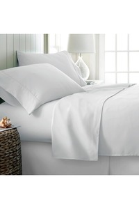 lot 249 image: IENJOY Twin Premium Ultra Soft 3-Pc Bed Sheet Set (1 fitted, 1 flat, 1 pillow case) - White (NEW)