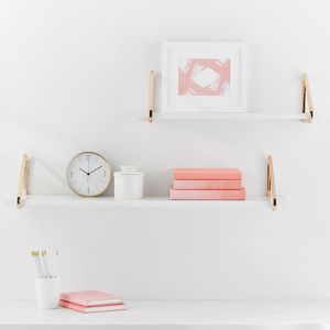 lot 291 image: Pottery Barn Teen Metallic Trim Shelves 2 GoldWhite