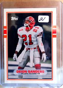 lot 21 image: DEION SANDERS ATLANTA FALCONS 1989 TOPPS NFL ROOKIE CARD #30T