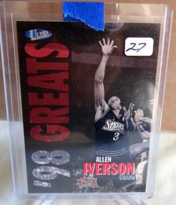 lot 27 image: 1997-98 Ultra 98 Greats # 258 ALLEN IVERSON 76ers HOF 2nd year card