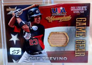 lot 58 image: BAT RELIC - 2013 Panini USA Baseball Champions Game Gear Bat #12 Jose Trevino Team USA