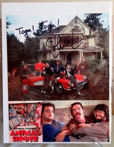 lot 116 image: RARE - JOHN LANDIS (DECEASED) HAND SIGNED TOGA TOGA ANIMAL HOUSE COLLAGE - 8 X 10