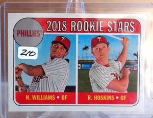 lot 210 image: ROOKIE STARS NICK WILLIAMS - RHYS HOSKINS 2018 TOPPS HERITAGE PHILLIES #206