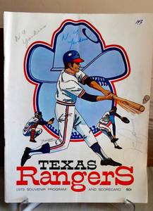 lot 143 image: AUTOGRAPHED - 1973 TEXAS RANGERS SOUVINIR PROGRAM AND SCORECARD SIGNED BY UNIDENTIFIED TWICE