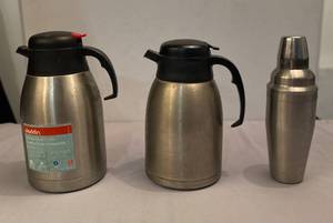lot 56 image: 2 Stainless Steel Carafes One Shaker