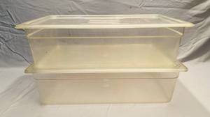lot 91 image: 2 Food Pans with lids 6 deep  530 x 325 x 150mm 49l 20.60QT
