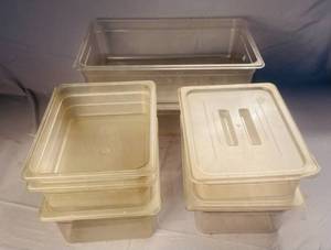 lot 98 image: 7 Food Pans 2 (20.60QT 1 lid) 3 (6.30QT 1 lid) 2 (8.5 QT 2 lids)
