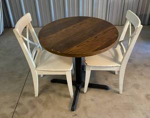 lot 165 image: Round Oak veneer Wood Table 33 78 with 2 Chairs