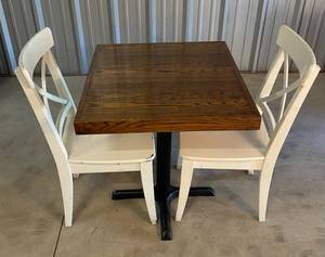 lot 170 image: Square Oak veneer Wood Table 26 78 x 26 78 with 2 Chairs