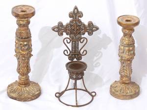 lot 48 image: 3 Candle Holders  Cross holds a candle behind the cross