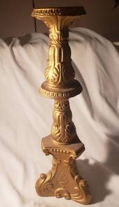 lot 182 image: Large Gold Candle Holder Stick  Approx 18 tall
