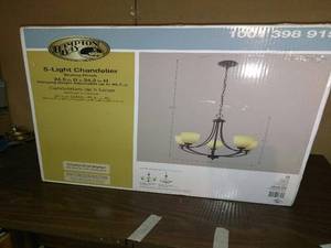 lot 51 image: HAMPTON BAY 5 LIGHT CHANDELIER BRONZE COLOR 24.5 D, 24.2 H