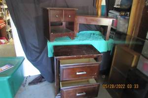 lot 75 image: WOOD 2 DRAWER FILING CABINET, NIGHT STAND , AND SMALL TABLE