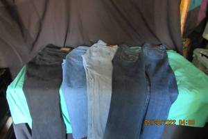 lot 100 image: JEANS 5 PAIR- AMERICAN EAGLE OUTFITTERS 3234 BLACK, MOSSIMO 30R30 FLARED, DL 1961STRETCH 2928, TONI SILVERS 3135, C. GARZA 3132