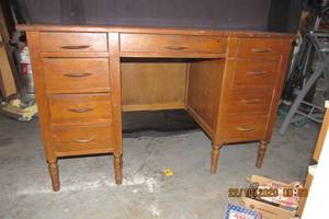 lot 82 image: VINTAGE 1960S SOLID WOOD OFFICE DESK