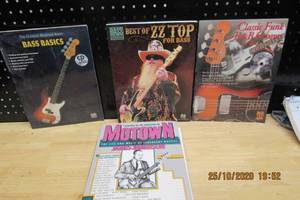 lot 60 image: BASS GUITAR INSTRUCTIONAL BOOKS BY JOAQUIN DES PRES AND SUPER SONGS OF THE 70 AND 80S BY DAN COATES