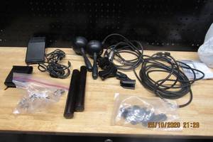 lot 25 image: FOOT PEDAL, HANSHAKERS, TEAK HAND STICKS, MICROPHONE CHORDS X 3, MICROPHONE STAND HOLDERS, MONITOR STAN FEET, ELECTRIC GUITAR BRIDGES AND KNOBS