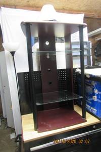 lot 36 image: MAHOGANY AND GLASS  STEREO STAND 4 LEVEL